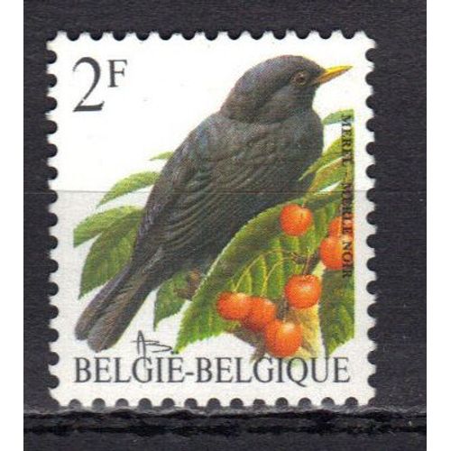 Belgique 1992 : Oiseau : Merle Noir - Timbre 2 F. Multicolore Neuf **