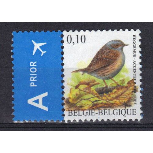 Belgique 2006 : Oiseau : Accenteur Mouchet - Timbre 0,10 ¿ Multicolore Neuf ** Avec Vignette Attenante "Prior"