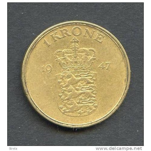 Danemark = Pièce De 1 Krone, Année 1947, Frédérik I X, En Bronze-Alu.