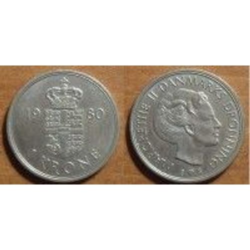 Danemark = Pièce De 1 Krone, Année 1980,  Margrethe, En Bronze-Alu.