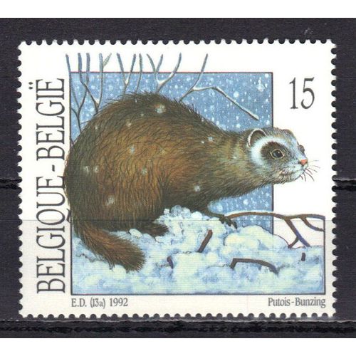 Belgique 1992 : Faune : Petit Mammifère : Putois - Timbre 15 F. Neuf **