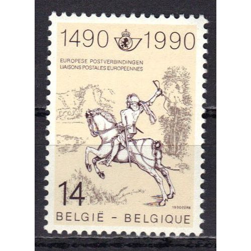 Belgique 1990 : 500è Anniversaire Des Liaisons Postales Européennes : Estampe D'albrecht Dürer  : "Le Petit Cavalier De La Pose" - Timbre 14 F. Crème, Brun-Lilas, Gris Et Noir Neuf **