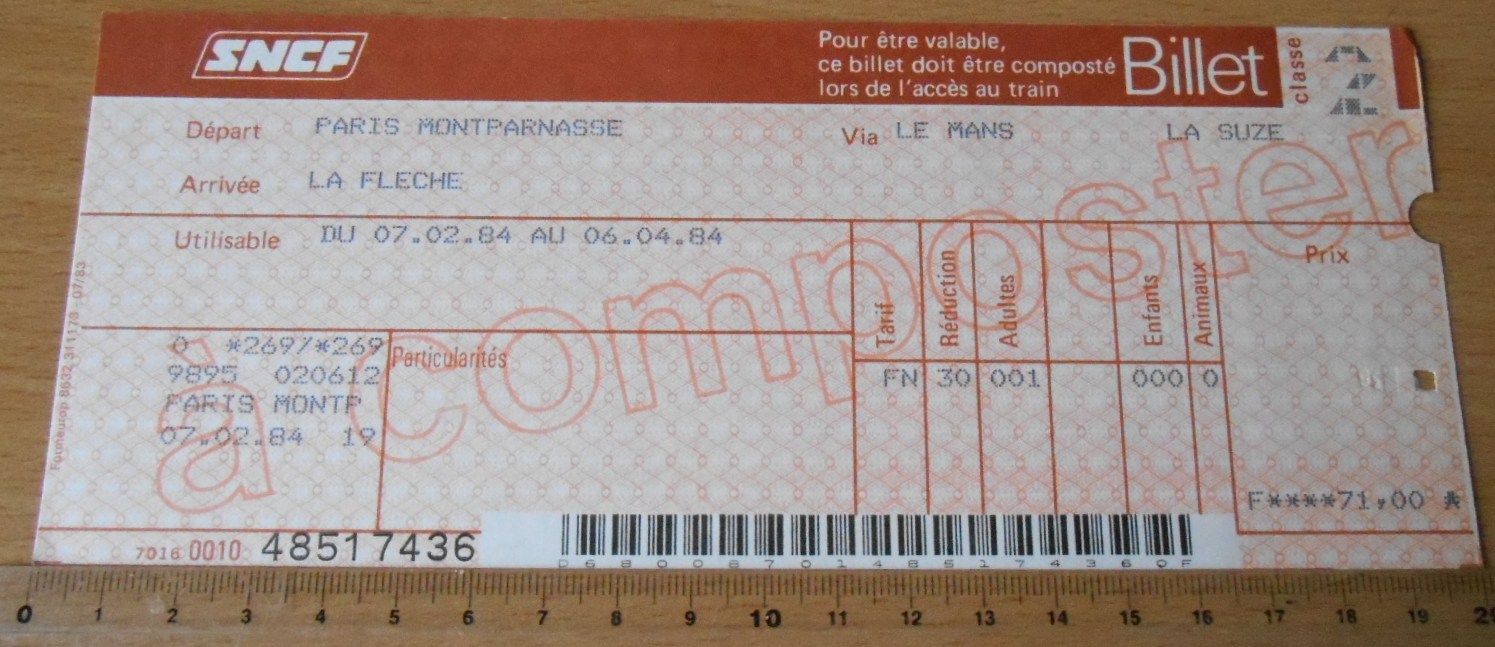 Paris Montparnasse La Fleche Le Mans La Suze Billet Sncf 2 Classe