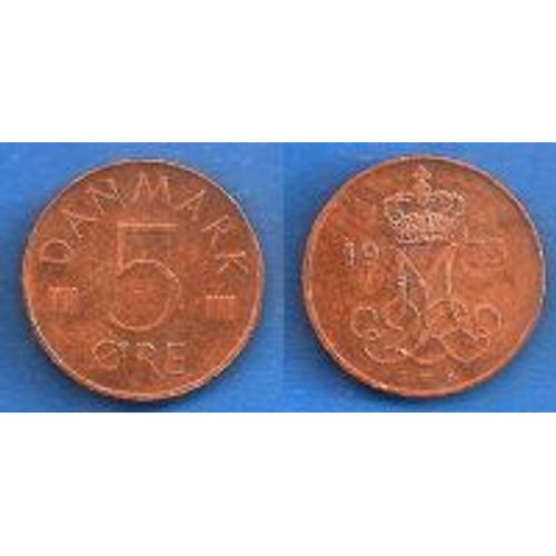 Danemark = Pièce De 5 Ore, Année 1973, En Cuivre.