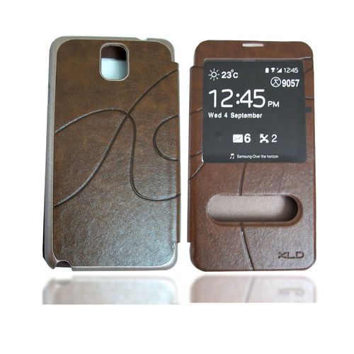 Etui Coque Housse À Rabat View Kld Oscar Série 4 Cuir Pu Marron Pour Samsung Galaxy Note 3 N9000/9005