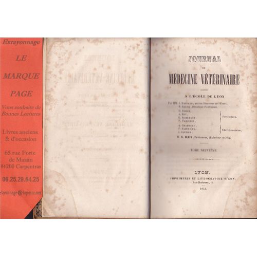 Journal De Medecine Veterinaire Publié À L'école De Lyon --- Tome 9 --- 1853