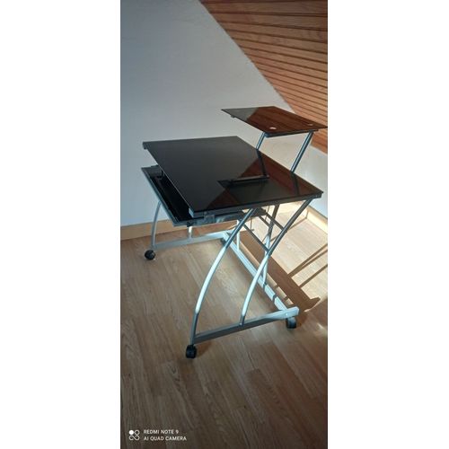 Bureau Pour Ordinateur Métal Et Verre Sur Roulettes