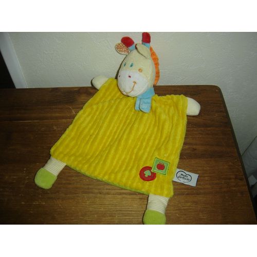 Doudou Plat Vache/Zèbre/Girafe Jaune Mots D'enfants