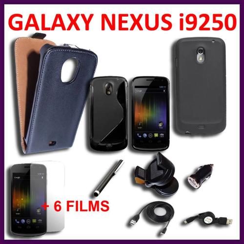 Lot 14 Pièces D'accessoires Support Chargeur Voiture Allume Cigare Câble Usb Coque Etui Housse Tpu Silicone Gel S  Stylet 6 Films  Cuir Pu Véritable  Noir Samsung Galaxy Nexus I9250