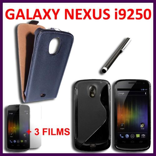 Lot Kit Pack De 6 Pièces D'accessoires Coque Etui Housse Tpu Silicone Gel S-Line Ligne S  Stylet Tactile 3 Films Protection Cuir Pu Véritable  Noir Samsung Galaxy Nexus I9250