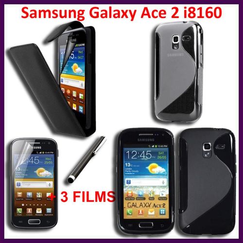 Lot Kit Pack De 7 Pièces D'accessoires Tpu Silicone Gel S-Line Ligne S Coque Etui Housse Stylet Tactile 3 Films Protection Simili Cuir  Pour Samsung Galaxy Ace 2 I8160