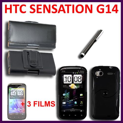 Lot Kit Pack De 6 Pièces D'accessoires Coque Etui Housse Tpu Silicone Gel S-Line Ligne S  Stylet Tactile 3 Films Protection Cuir Clip Ceinture  Noir Htc Sensation/ G14