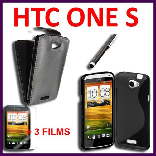 Lot Kit Pack De 6 Pièces D'accessoires Coque Etui Housse Tpu Silicone Gel S-Line Ligne S  Stylet Tactile 3 Films Protection Simili Cuir  Noir Htc One S