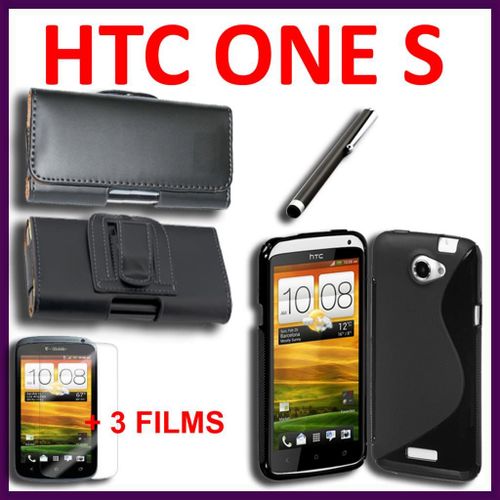 Lot Kit Pack De 6 Pièces D'accessoires Coque Etui Housse Tpu Silicone Gel S-Line Ligne S  Stylet Tactile 3 Films Protection Cuir Clip Ceinture  Noir Htc One S