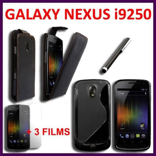 Lot Kit Pack De 6 Pièces D'accessoires Coque Etui Housse Tpu Silicone Gel S-Line Ligne S  Stylet Tactile 3 Films Protection Simili Cuir  Noir Samsung Galaxy Nexus I9250