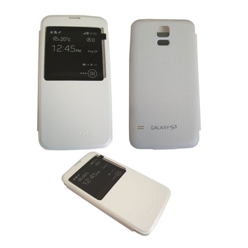 Etui Housse Coque À Rabat Cache Batterie Intégré Cover View Blanc Pour Samsung Galaxy S5