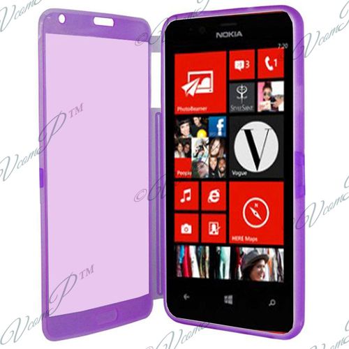 Nokia Lumia 520 : Coque Etui Housse Pochette Silicone Gel Livre Rabat Violet + Film