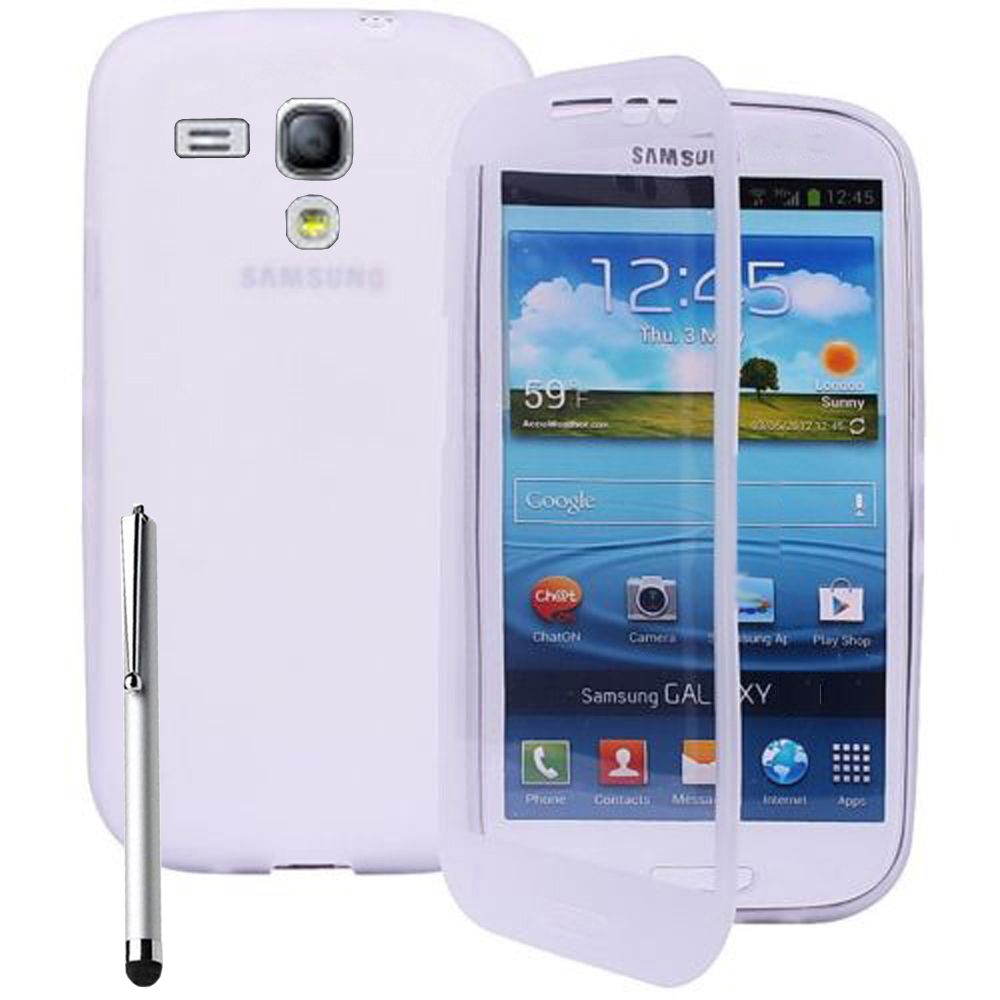 Samsung Galaxy Y S5360 : Coque Etui Housse Pochette Silicone Gel Livre Rabat Blanc + Film+ Stylet