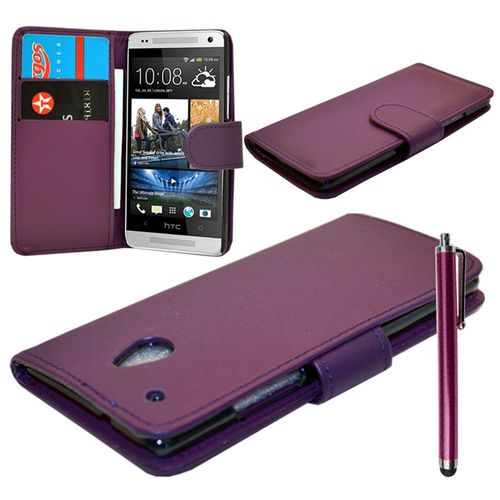 Etui Portefeuille Livre Housse Coque Pochette Book Cuir Pour Htc One Mini / M4 Violet + Film+ Stylet