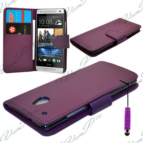 Etui Portefeuille Livre Housse Coque Pochette Book Cuir Pour Htc One Mini / M4 Violet + Film+ Stylet