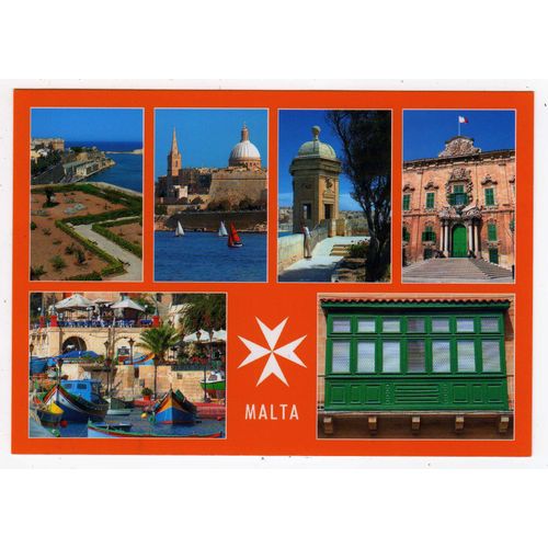 Carte Postale Malte Multi Vues Malta Blason Fond Orange