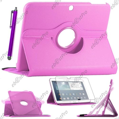 Ebeststar ® - Kit D'accessoires Pour Samsung Galaxy Tab 3 10.1 10 P5200 / P5210 / P5220 / Gt-P5210zwaxef - Housse Coque Etui Pu Cuir Rotatif 360° Couleur Violet + 1 Film De Protection + 1 Stylet