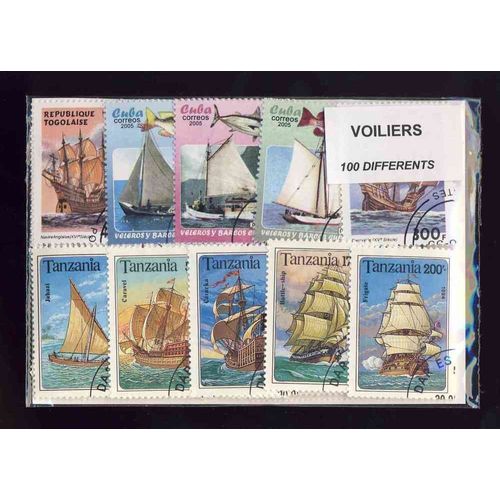 Voiliers 100 Timbres Différents Oblitérés Tous Pays