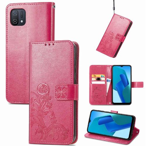 Étui Pour Oppo A16k Sangle Courte Étui En Cuir Couverture Rabotant Trèfle À Quatre Feuilles Affaires Exquises - Couleur Rose