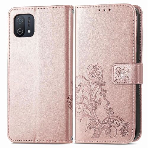 Étui Pour Oppo A16k Sangle Courte Étui En Cuir Couverture Rabotant Trèfle À Quatre Feuilles Affaires Exquises - Doré