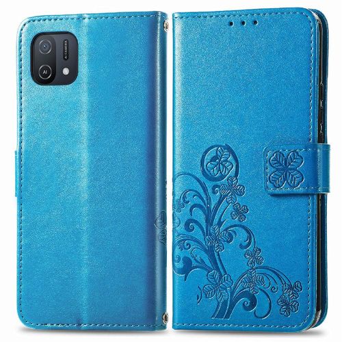Étui Pour Oppo A16k Sangle Courte Étui En Cuir Couverture Rabotant Trèfle À Quatre Feuilles Affaires Exquises - Bleu