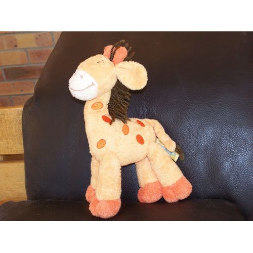 Doudou Girafe Orchestra Jaune Orange Creme Pois Criniere Marron