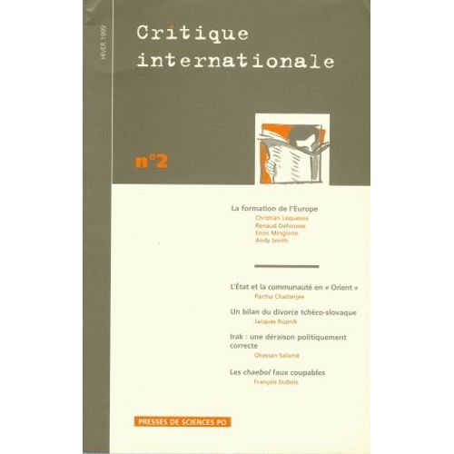 Critique Internationale N° 2, Hiver 1999 - La Formation De L'europe