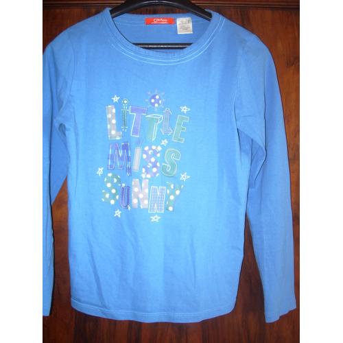 T-Shirt Okaou Manches Longues Bleu Imprimé Taille 138cm