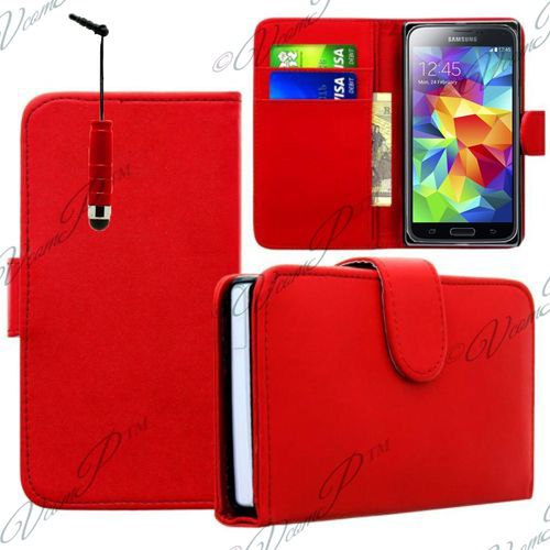 Etui Portefeuille Livre Housse Coque Pochette Book Cuir Pour Samsung Galaxy S5 Sm-G900f G900iklsmatvr4p Rouge+ Stylet