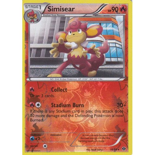 Carte Pokemon - Simisear ( Flamoutan ) - 16/99 - Holo Reverse - Destinees Futures - Version Anglaise -