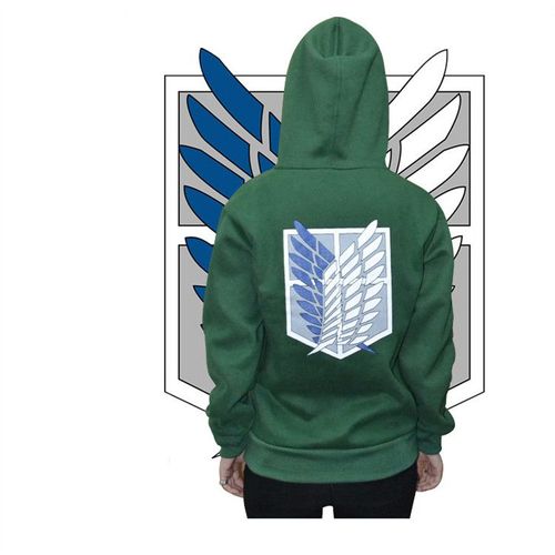 Veste Haut Top Pull Gilet Attack On Titan Shingeki No Kyojin Attaque Des Titans Ailes Bataillon D'exploration Recon Corps Anime Manga Vert Fermeture Éclair Capuche Black Sugar