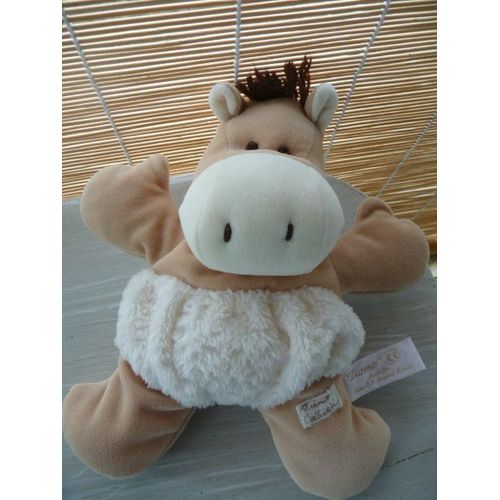 Doudou Cheval Tiamo Beige ,Culotte En Fourrure Écrue 26 Cm