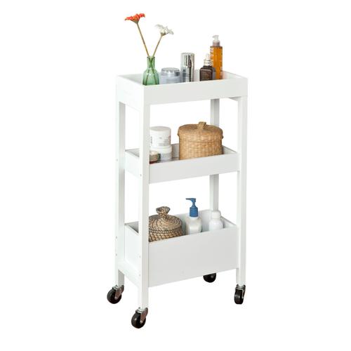 Sobuy® Fkw49-W Tour De Rangement Desserte Chariot De Stockage En Bois Meuble De Rangement ¿ 3 Étagères, 4 Roulettes ¿ Blanc