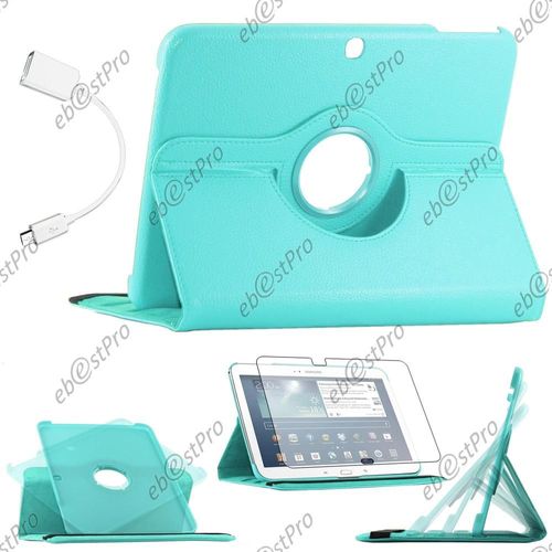 Ebeststar ® - Kit D'accessoire Housse Coque Etui Pu Cuir Rotatif 360° Couleur Bleu + 1 Adaptateur Micro Usb Otg Vers Usb Female + 1 Film Pour Samsung Galaxy Tab 3 10.1 P5200 P5210 P5220 Gt-P5210 10 Pouces