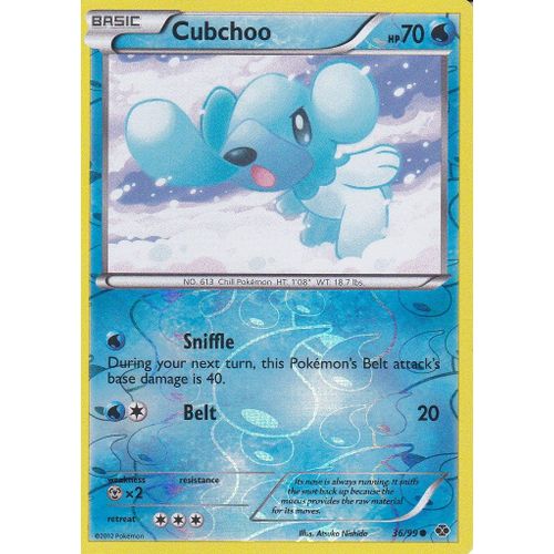Carte Pokemon - Cubchoo ( Polarhume ) - 36/99 - Reverse - Destinees Futures - Version Anglaise -
