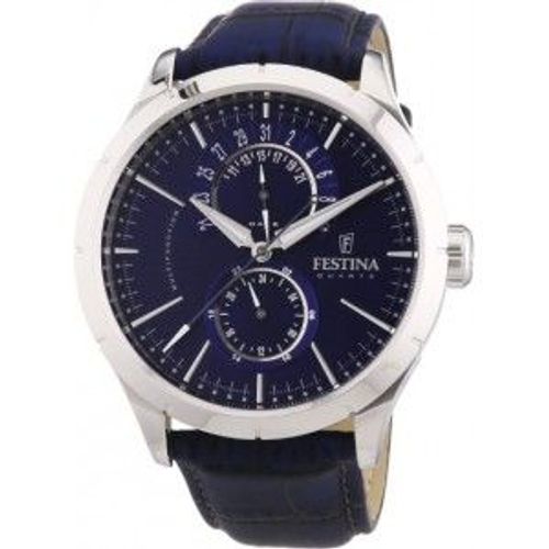 Montre Homme Festina Elegance F16573/7 Bracelet Croco En Cuir Bleu