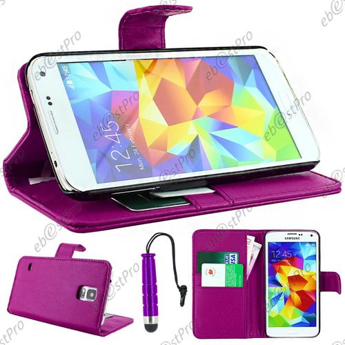 Ebeststar ® - Housse Etui Coque Portefeuille Simili Cuir Violet Pour Samsung Galaxy S5 G900 Sm-G900f G900h + Film + Mini Stylet Offerts