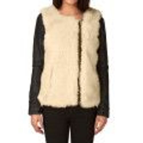 Superbe Veste Femme Fausse Fourrure Écrue Et Imitation Cuir Noir Vila Taille L Neuve