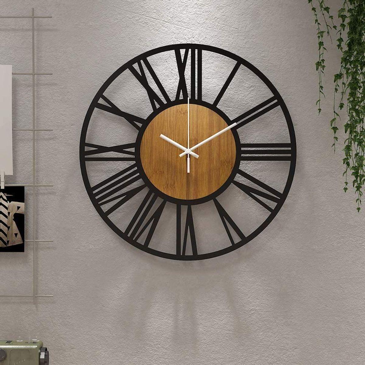 Horloge murale ronde en bois noire pour dcoration de salon ...