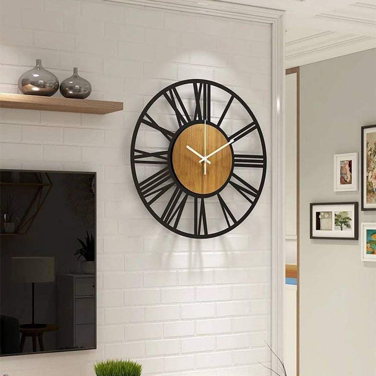 Horloge murale ronde en bois noire pour dcoration de salon ... - 2