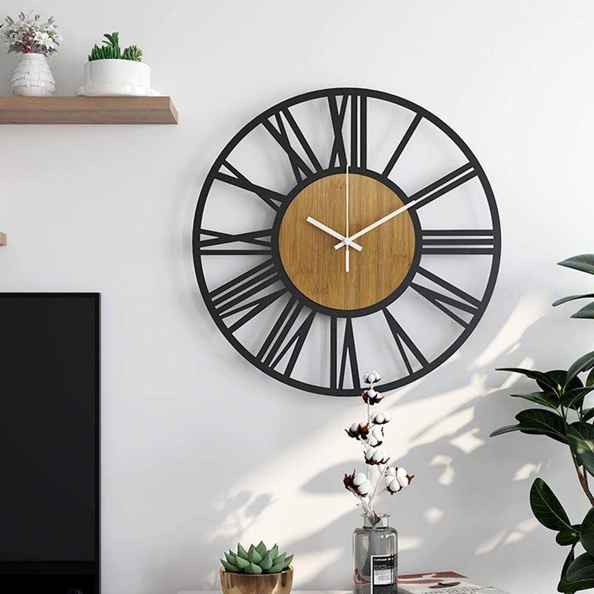 Horloge murale ronde en bois noire pour dcoration de salon ... - 3