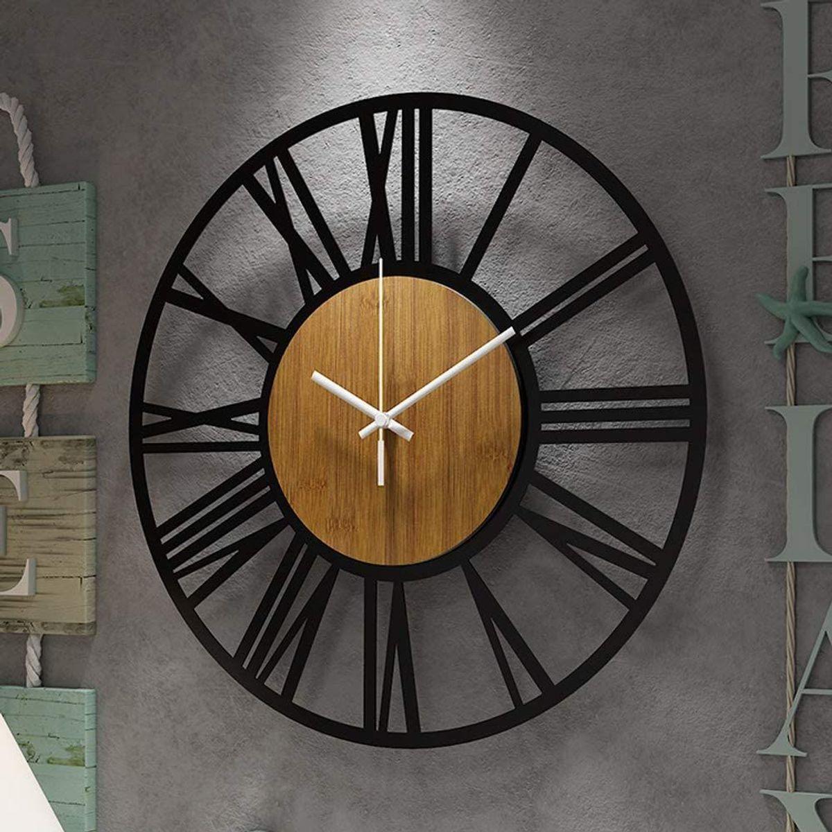 Horloge murale ronde en bois noire pour dcoration de salon ... - 5