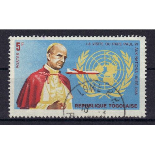 Togo 1966 : Visite Du Pape Paul 6 Aux Nations Unies : Emblème Et Avion - Timbre 5 F. Oblitéré