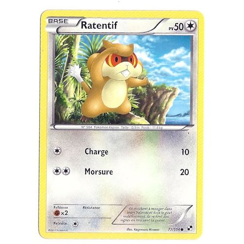 Carte Pokémon Ratentif 77/114 Série Noir Et Blanc En Français