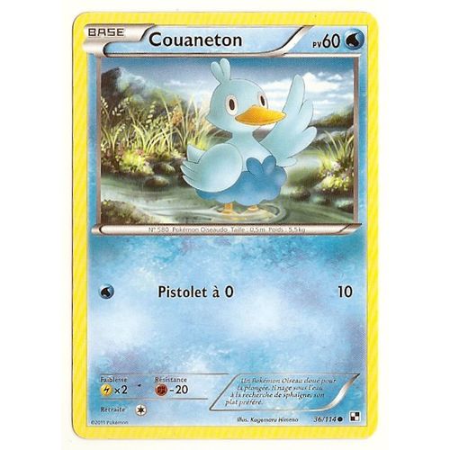 Carte Pokémon Couaneton 36/114 Série Noir Et Blanc En Français